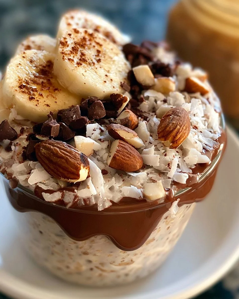Overnight Oats with Almonds, Coconut, and Chocolate