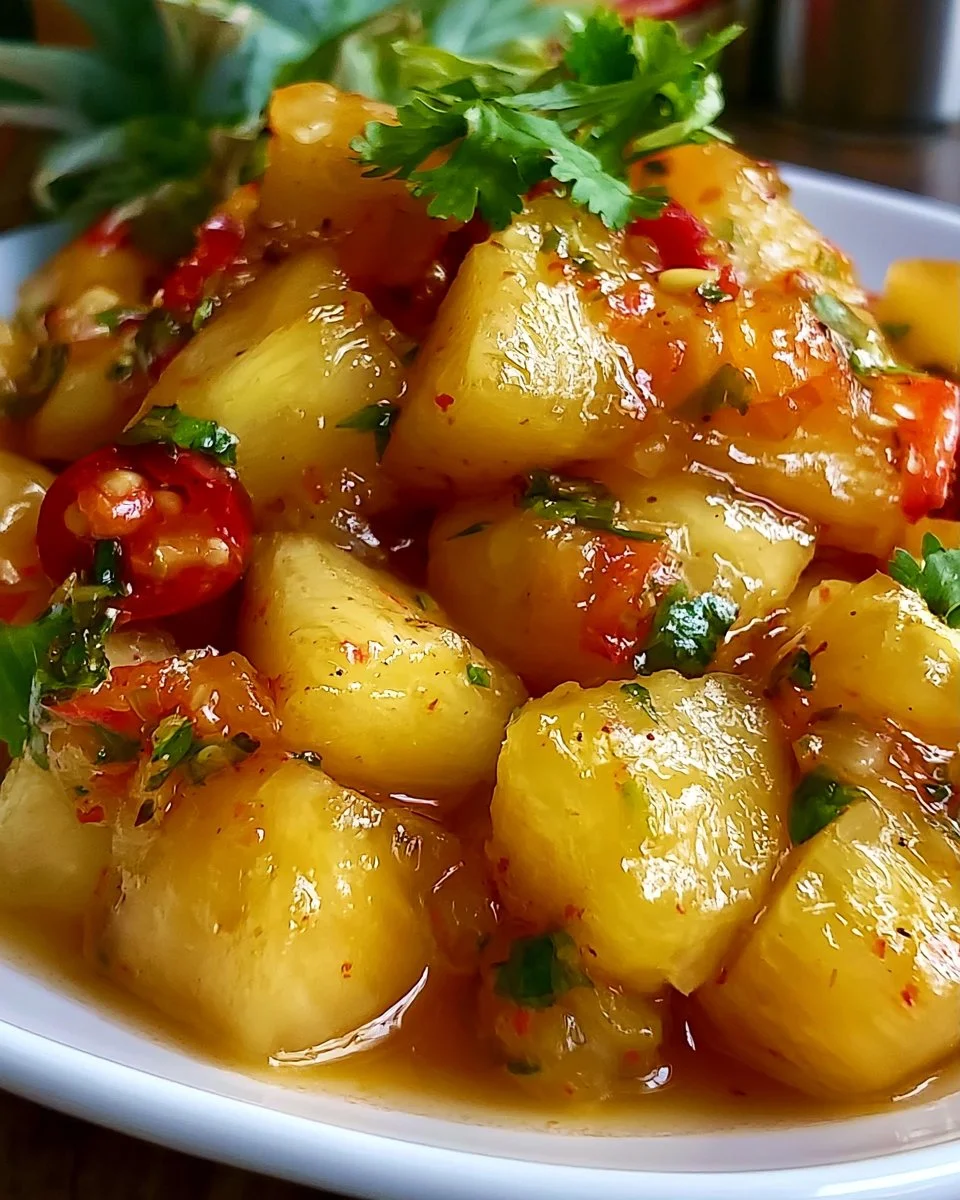 Ananas-Habanero-Soße in einem Glas mit frischen Zutaten