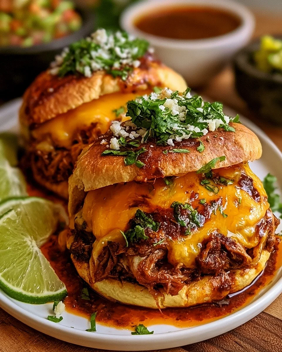 Birria-Tacos mit geschmolzenem Käse