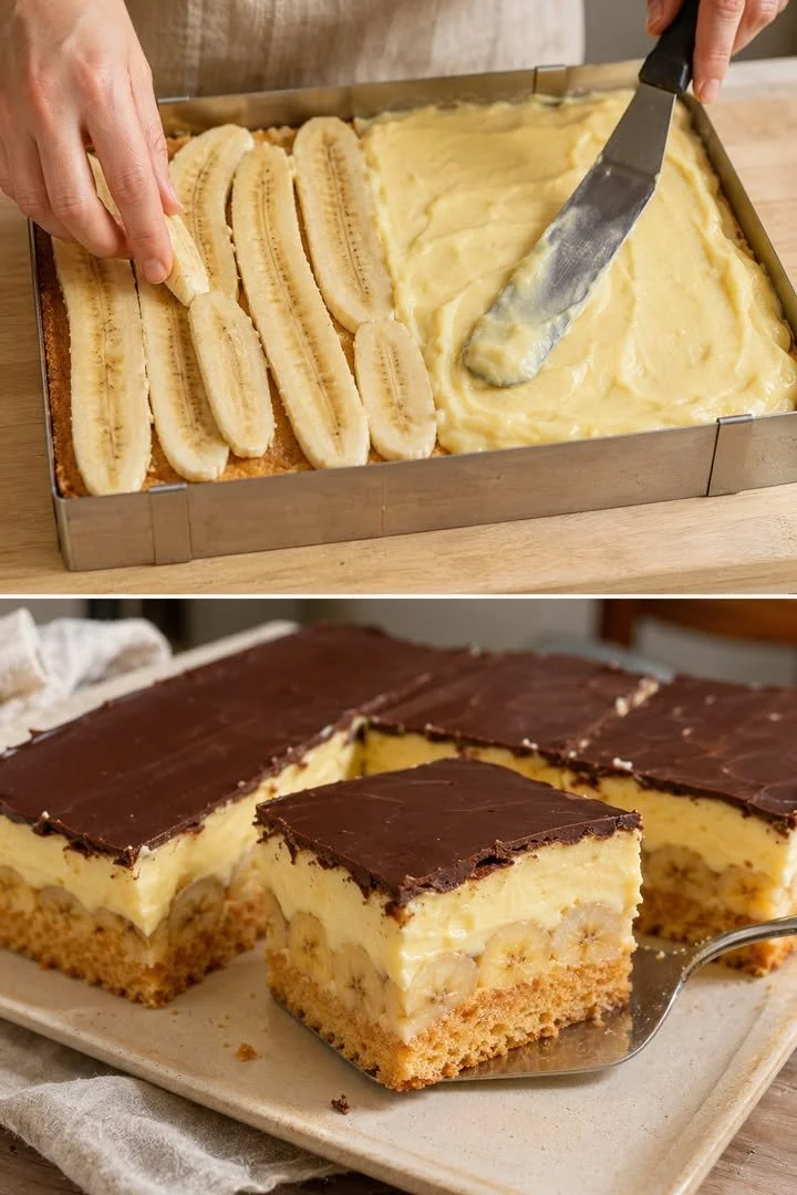 Bananenkuchen mit Vanillepudding