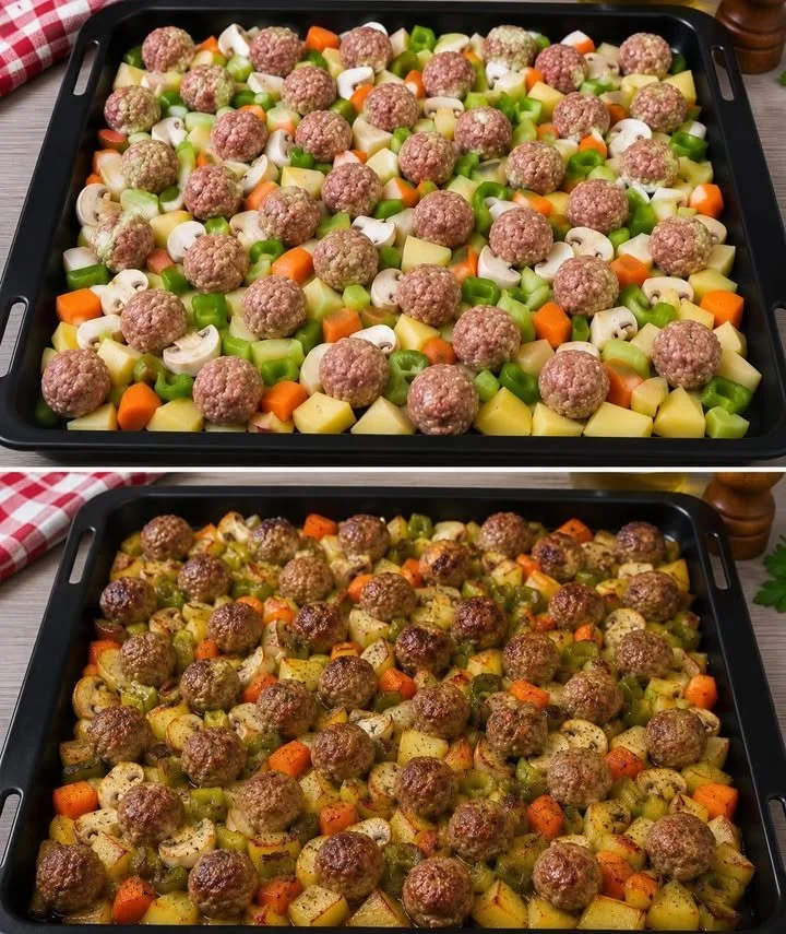 Ofengemüse mit Hackbällchen