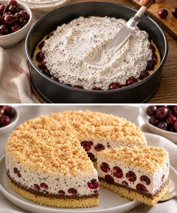 Stracciatella-Torte mit Süßkirschen